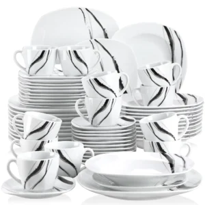 VEWEET TERESA 30/60-Piece Porcelain China Ceramic Dinner Set with Cups Saucers