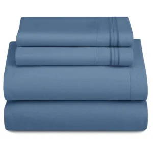 4-Piece Solid Blue Microfiber Sheet Set with Deep Pocket & Stitched Trim