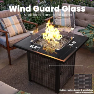 Outdoor Fire Pit Table, 28 Rattan Square