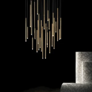 Led Luxury staircase Chandelier Gold Column Long Lamp