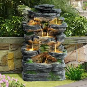 Garden Fountains Outdoor, 7-Tiers Cascading Rock Water Fountain