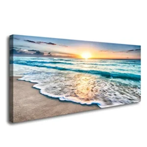Beach Sunset Ocean Waves Nature Canvas Print